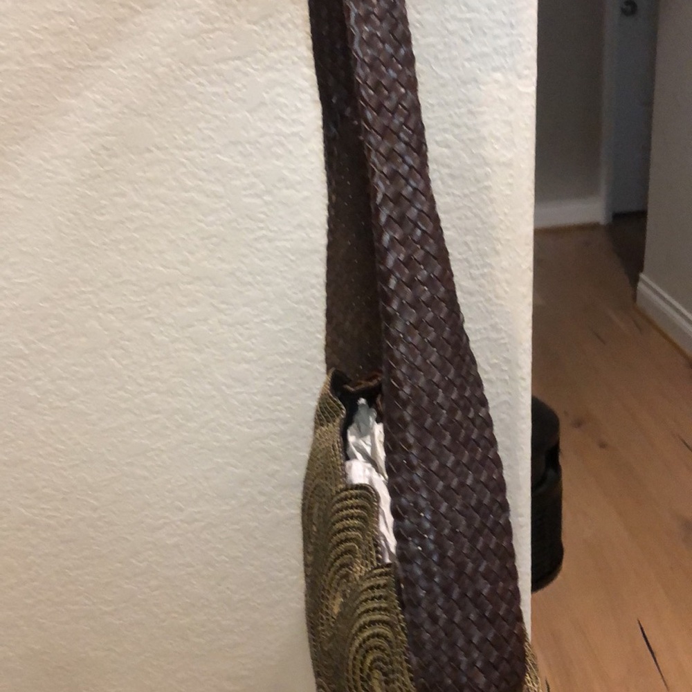 Eric Javits Large Straw Swirling Medallions Leather  Bag RARE Vtg looks new - Picture 7 of 12